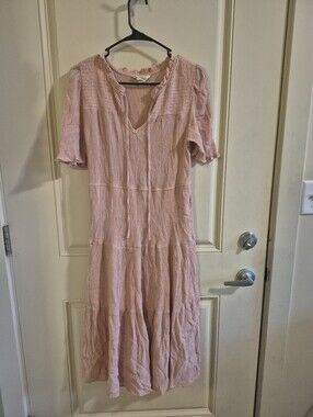 Sweet Wanderer Soft Pink Tiered Midi Dress